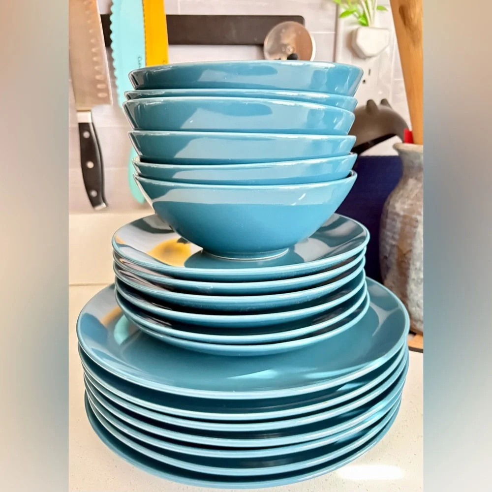 IKEA Teal Turquoise Blue 6 Dinner Plate Set